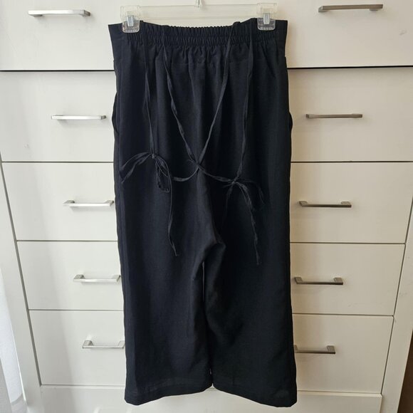 OAK + FORT High Waisted Black Wide Leg Trousers with Unique Waist Wrap Size 0 - Picture 4 of 12
